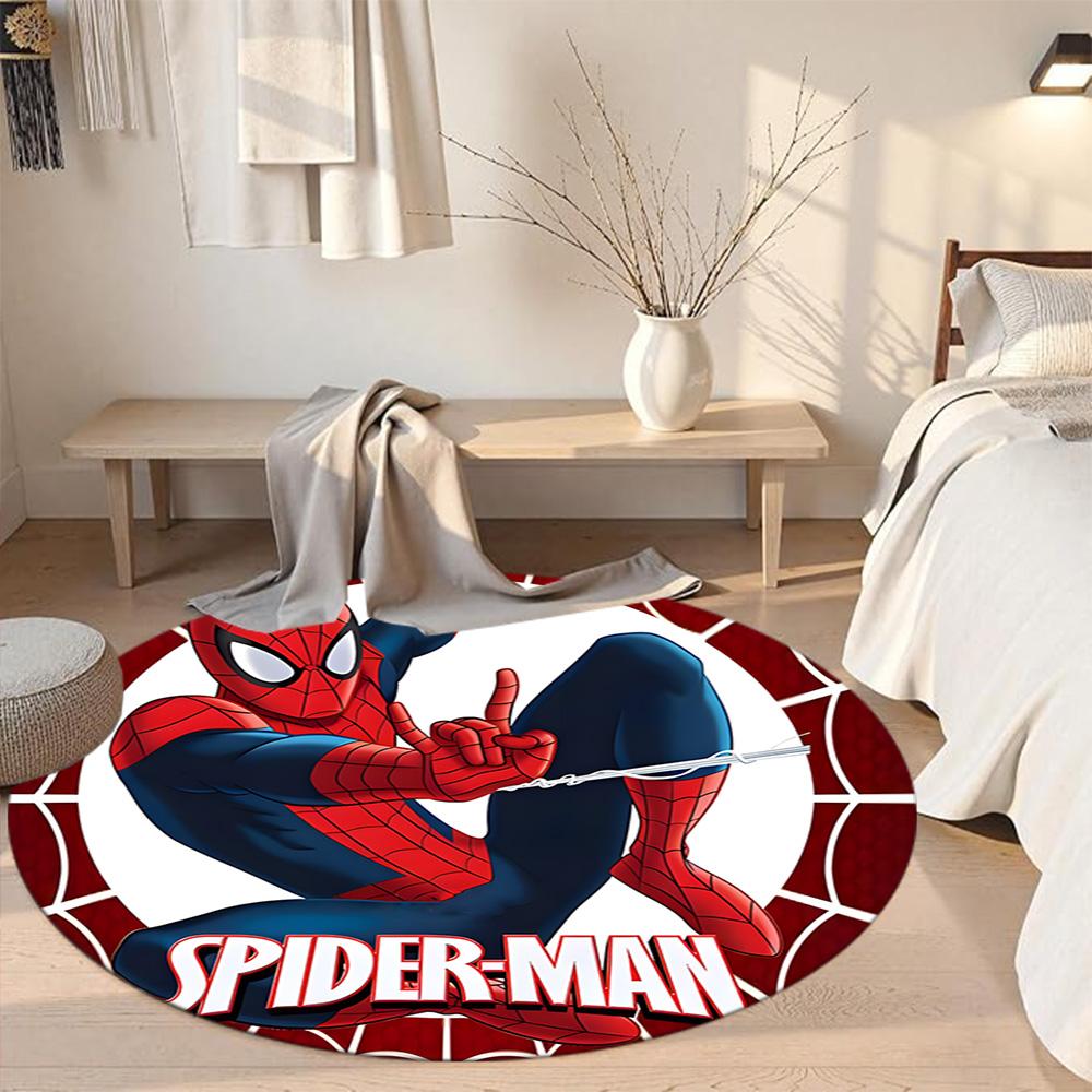 Spider-man Round Floor Mat Suitable for Game Room Living Rooms Dormitory Kitchen Anti-slip Round Rug Decorate Offices Best for Christmas