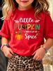 Kids T-Shirt Little Pumpkin with a Lot of Spice Graphic Tee Girls Autumn Thanksgiving Short Sleeve Top Halloween Cute Casual Top