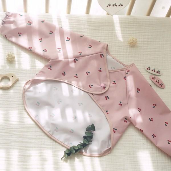 Kungs Kungs Baby Food Bib Waterproof Long Sleeve Water Repellent Breathable Long Sleeve Bib, Long Sleeve Pink Cherry, 1 Piece, 1 Piece