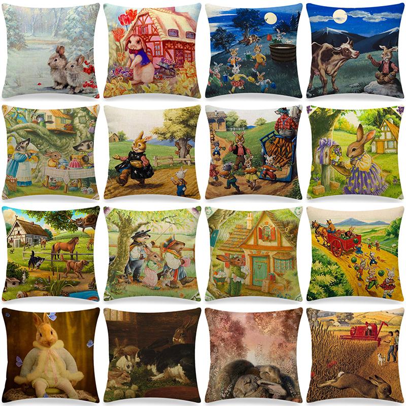

Happy Home-Taie d oreiller en lin avec motif de lèvre de dessin animé, housse de coussin imprimée, lapin de Pâques drôle, пастораль 40x40cm