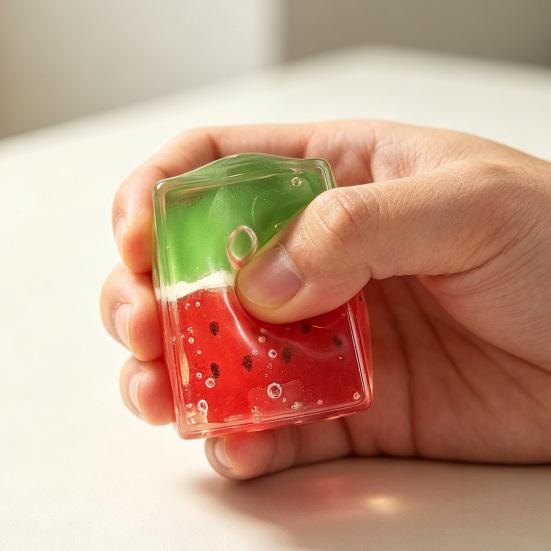 Watermelon Cube Stress Relief Toy Summer Watermelon Squeeze Toy Soft Stretchy Transparent Cube Sensory Relaxation Toy Party Favors