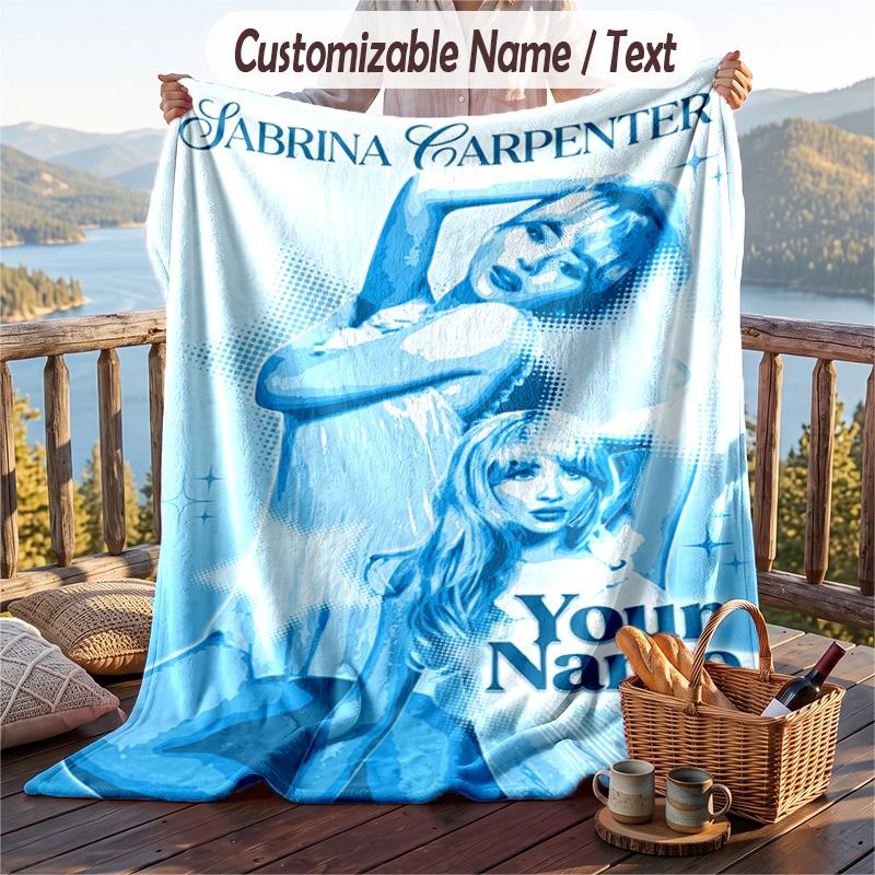 Personalized Flannel Throw Blanket,Sabrina Carpenter Custom Printed Name, Cozy Plush Blanket For Home Use