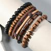 Set of 5Pcs Wooden Bead Coconut Shell Bracelet Elastic Stretch Cord Wristlet Multilayer Adjustable Retro Jewelry Gift