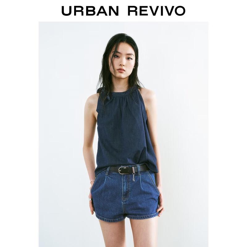 

UR Women s Retro Bow-Tie Sleeveless Denim Shirt L