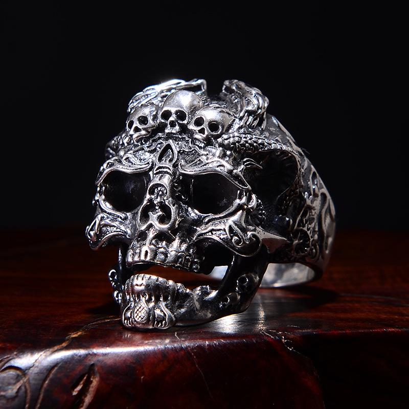 Retro Skull Ring For Men Silver Color Punk Gothic Open Ring Handmade Biker Rock Hiphop Domineering Jewelry Accessories Gift Man