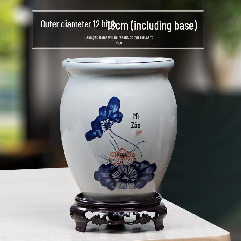 Blue & White Porcelain Flower Pot with Tray for Asparagus Fern, Money Tree, Orchid, Succulents & Bonsai