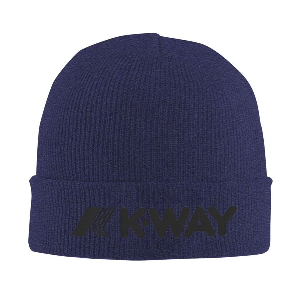 Black K-Way Knitted Caps for Women Unisex Skullies Beanies Winter Hat Acrylic Warm Melon Cap