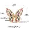 Hip Hop Pink Butterfly Ring Cubic Zirconia Gold Plating Baguette CZ Toe Finger Ring Women Rapper Bling Bling Jewelry