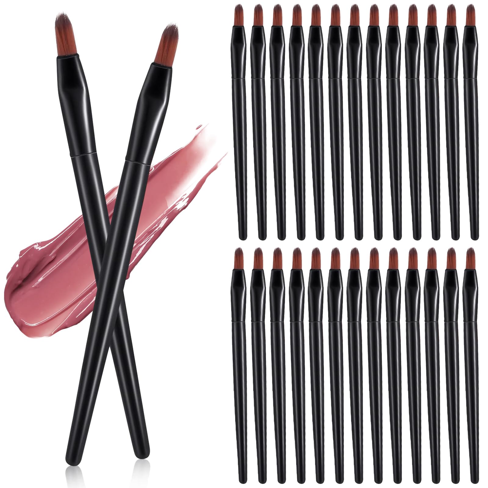 

Frcolor Disposable Lip Brushes, 100-Pack, Multifunctional Makeup Brushes, Black, Synthetic Fiber, Plastic, for Lip Gloss, Lipstick, Eyeshadow,