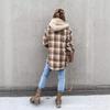 Women's Oversized Plaid Shirt with Hood, Casual Loose Fit Checkered Long Sleeve Top