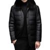 Middle-aged leather jacket men's leather down jacket casual down jacket solid color lapel removal liner thickened jacket winter tide