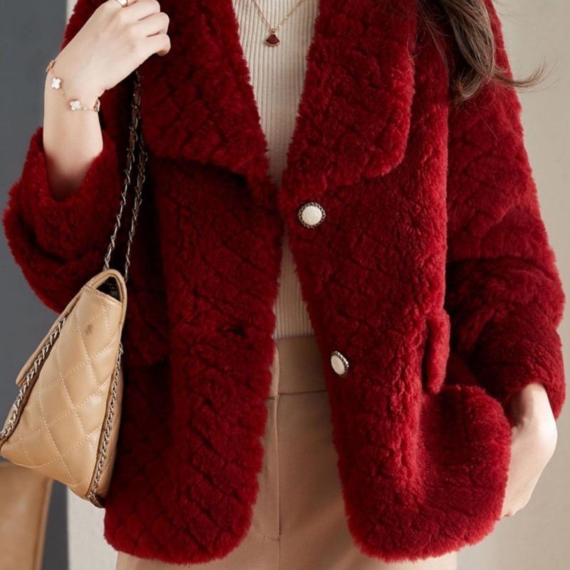 Fur New Lapel Imitation Sheep Shearing Lamb Wool Granular Coat Women's Thickened Warm Young