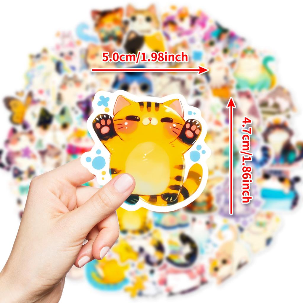 50 Stück Niedliche Aquarell Katzen Aufkleber, Japanische Kawaii Vinyl Aufkleber zum Journaling, für Laptops, Wasserflaschen, Weihnachtsgeschenk für Kinder