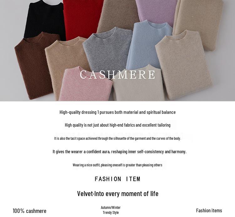 Women's Pure Cashmere Pullover - Half-High Collar, Loose Fit, Warm Autumn/Winter Knit Sweater.