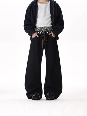 American Retro Unisex Jeans: Trendy, Loose-Fit, Wide-Leg, Straight Cut, Casual Street Style.