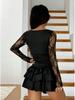 Elegant Patchwork Slim-Fit Waist-Cinching Lace Sleeve Women's Dress with Cake Skirt