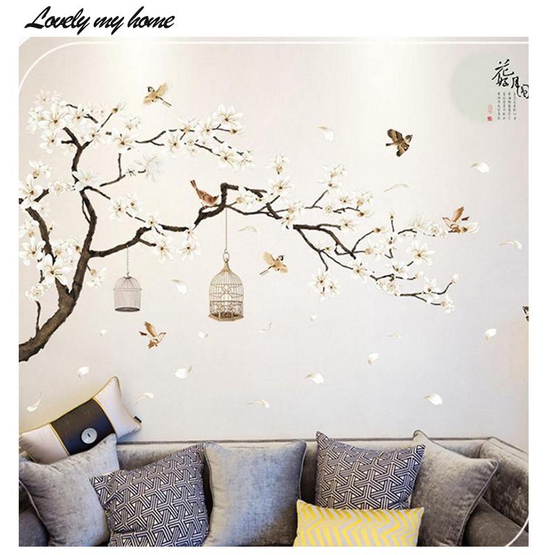

187x128 см большие размеры дерево наклейки на стену птицы цветок домашний декор обои для гостиной спальни