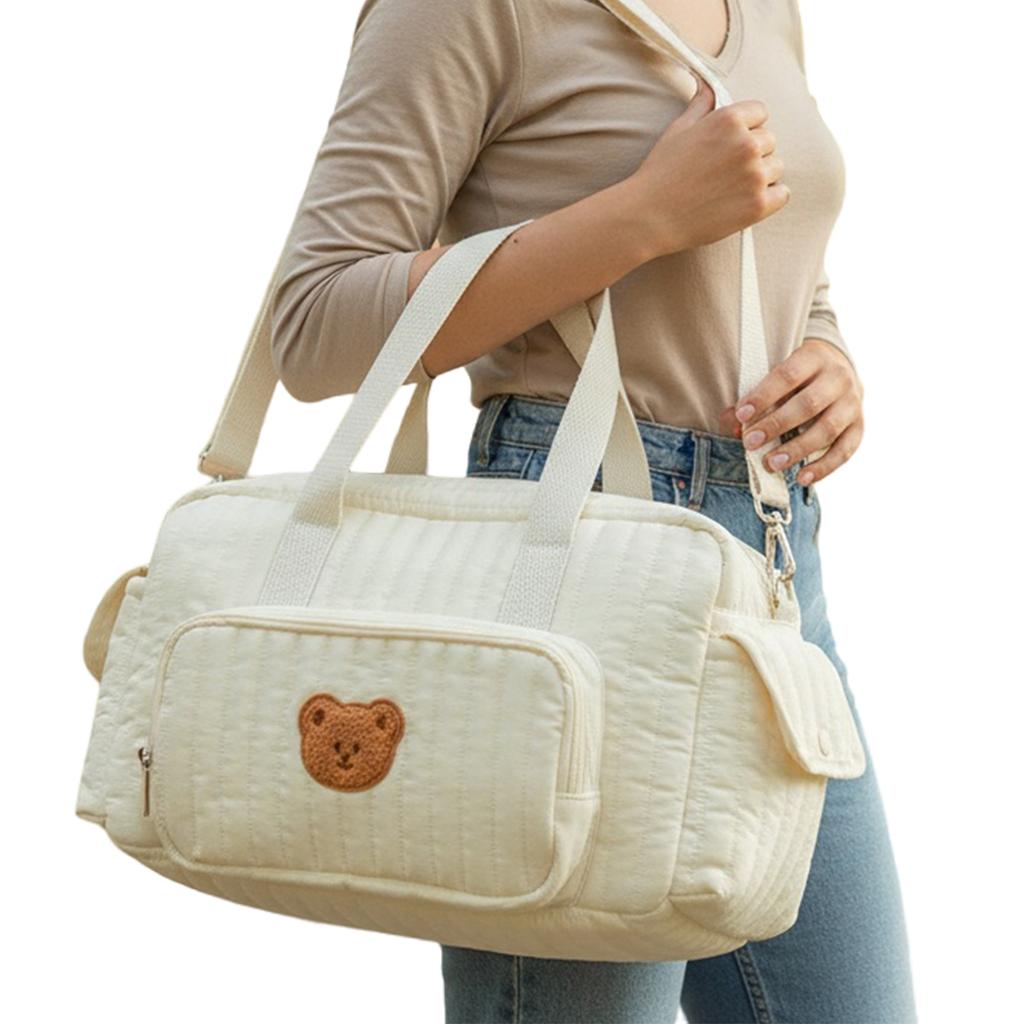 Quilted Diaper Bag Tote Multifunction Baby Diaper Bag with Shoulder Strap Storage Bag for Boys & Girls