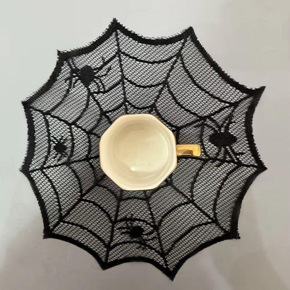 Polyester Spider Web Table Mat 30cm Halloween Placemats Decorative Cup Plate Mats for Home