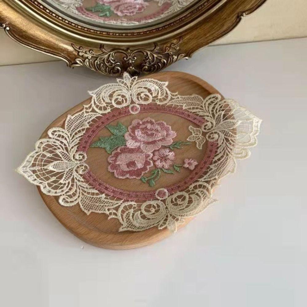 Oval Lace Embroidered Coaster Anti-scald Photo Props Insulation Dining Mat European Style Headboard Decorative Pad