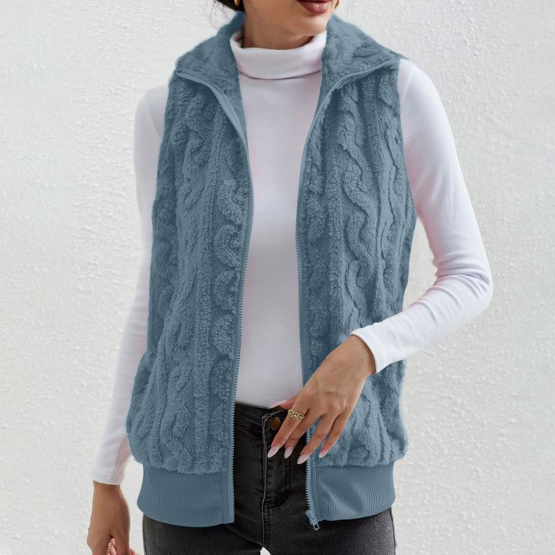 2024 Autumn/Winter New Thickened Jacquard Double-Sided Velvet Sleeveless Vest for Women