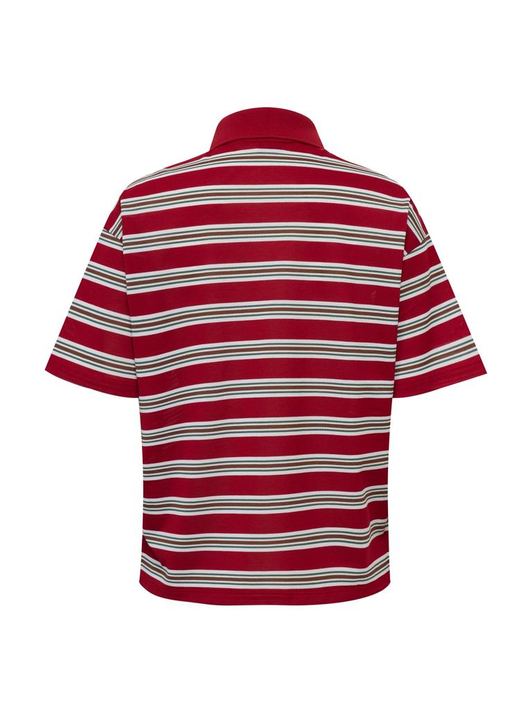 EIDER Ciel Women'S Striped Short Sleeve Polo Shirt_Dark Red