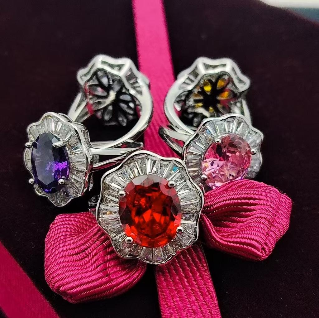 High-End Jewelry Exaggerated Coconut Egg-Shaped High Carbon Diamond Ring Classic Versatile Colored Treasure Ring Women