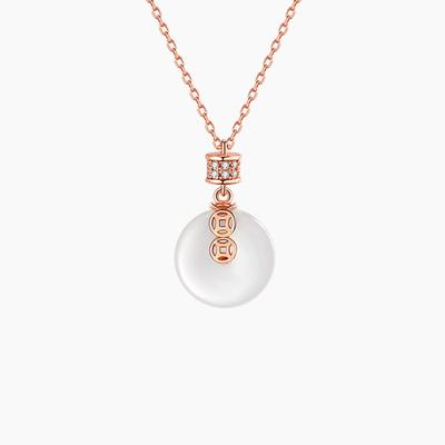 Retro Safety Buckle Wealth Pendant Necklace Women's Light Luxury Niche Imitation White Jade Pendant National Style Round Necklace Collarbone Chain