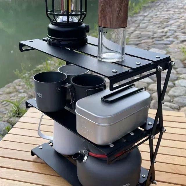 

Outdoor Folding Camping Table with Multi-layer Portable Storage Rack чёрный