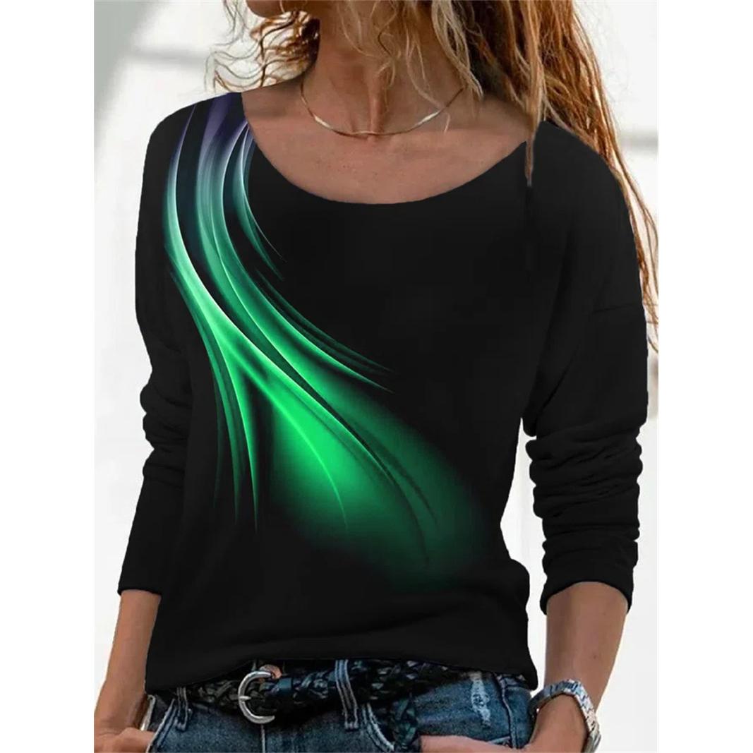 

Женские осенние футболки с круглым вырезом, повседневные футболки с геометрическим 3D рисунком, свободный топ с длинными рукавами, винтажная футболка с принтом больших размеров 6XL