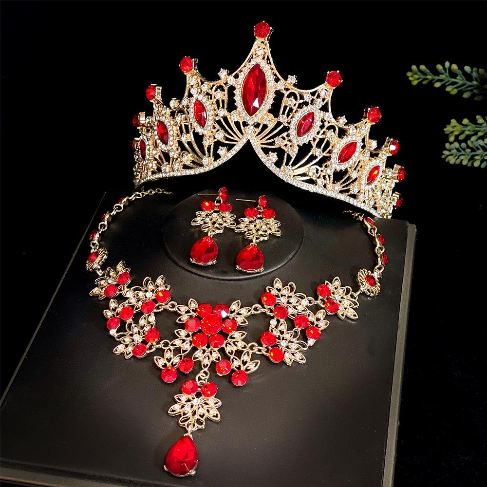 Bridal Crown Three Piece Suit Wedding Crown Tiara Necklace Earrings Korean Super Fairy Wedding Dress Accessories