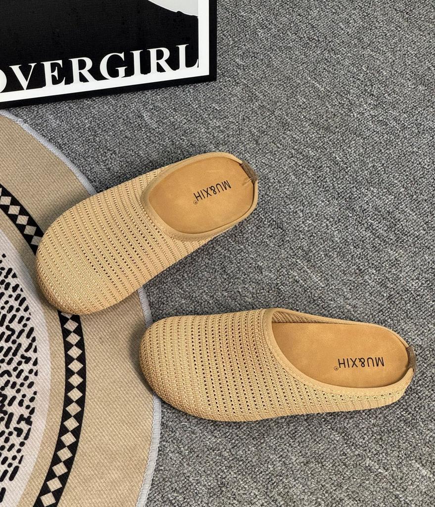 Fashion hollow breathable woven bag head thick-soled slippers 2025 summer new simple flat bottom with sandals