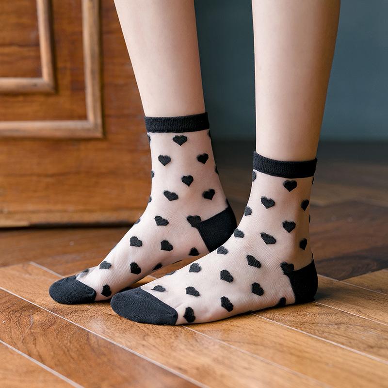 Summer Breathable Crystal Silk Stockings Women Invisible Transparent Mesh Lace Socks School Student Sports Casual Leisure Socks