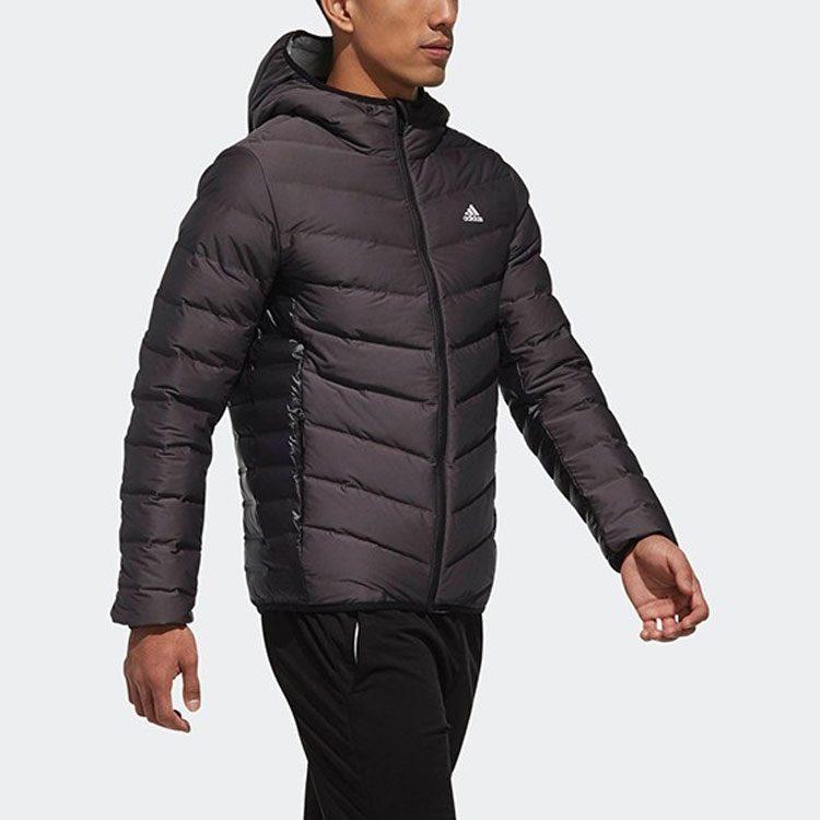 Adidas Down Jackets Men's Black Hooded Moderate Quilted Down Jacket CV6813