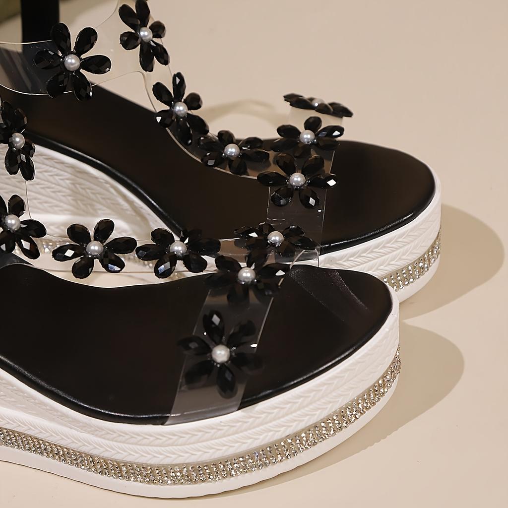 Eleganti Sandali Zeppa Impreziositi con Fiori per Donna