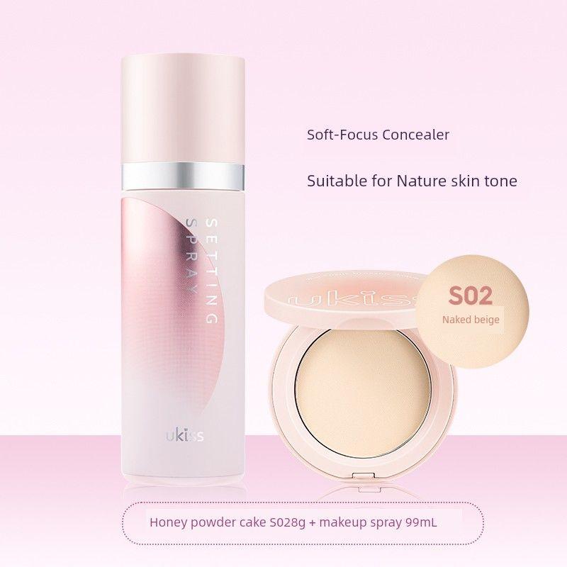 

Ukiss Makeup Mist Spray + Loose Power Makeup Makeup Long Lasting Oil Control Soft Focus Concealer Waterproof Smear-Proof Combination ukiss Powder Cake S02 + ukiss Makeup Spray