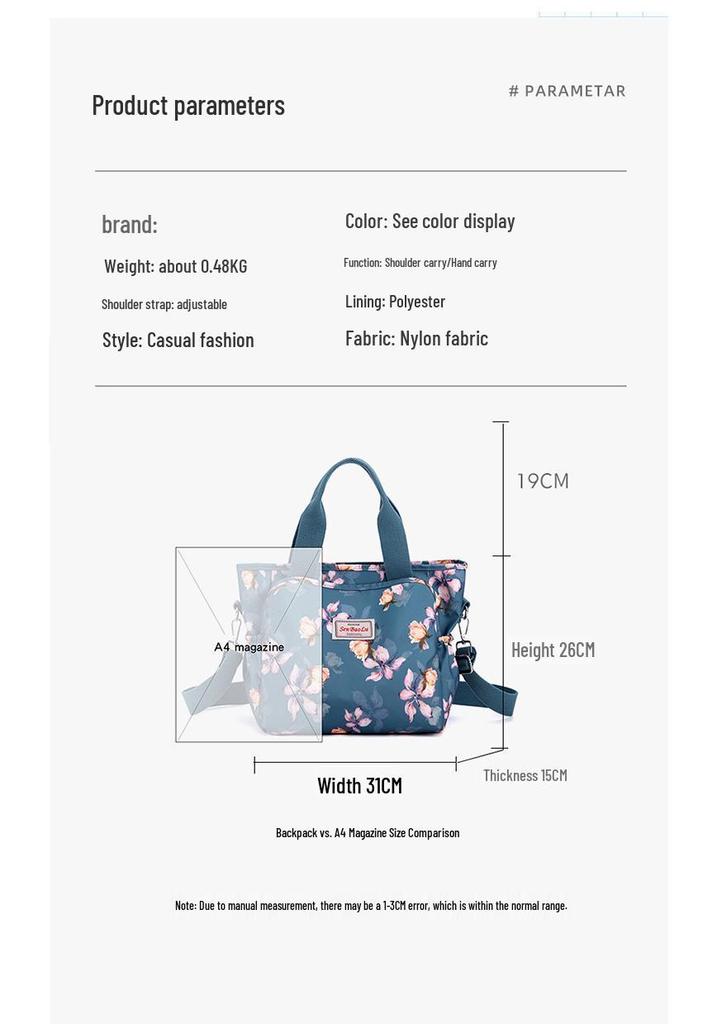 2026 Leichte Damen-Crossbody-Tasche aus bedrucktem Nylon mit mehrschichtigen Reißverschlusstaschen