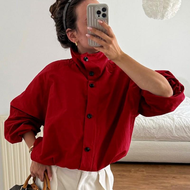 2025 Fall Winter Red Quick Dry Windproof Turtleneck Coat Women Slim Fit Commute Fashion