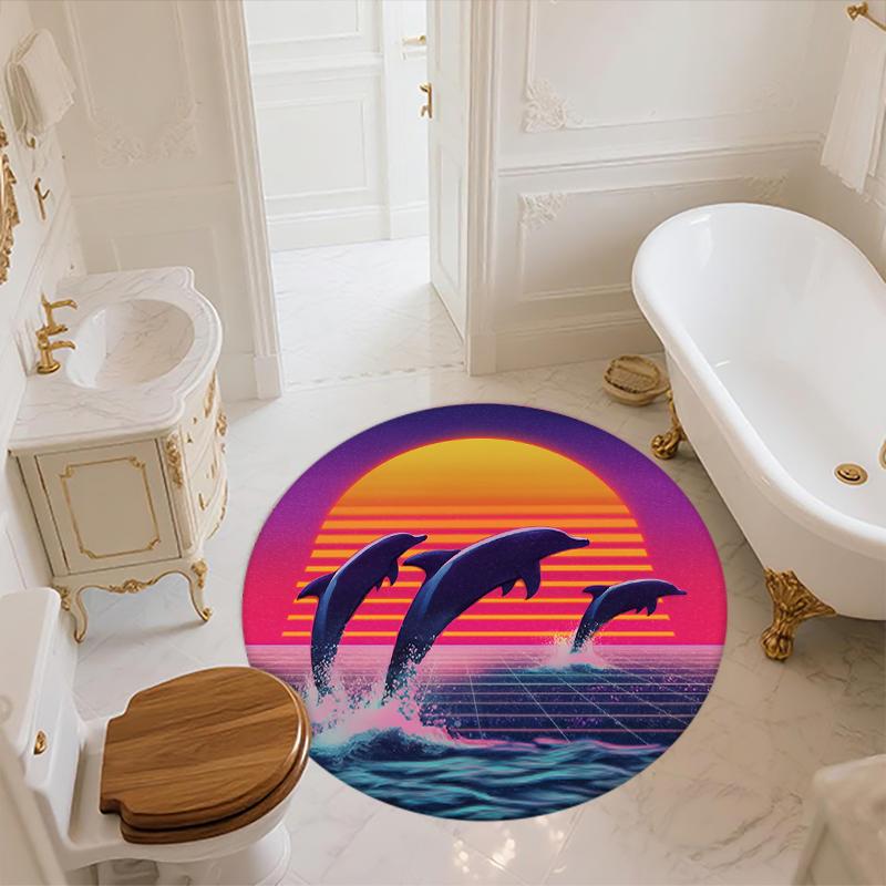Whale and Dolphin Pattern Round rug,Carpet Rug for Living Room Bedroom Sofa Playroom Decor,Non-slip Floor Mat,Holiday Gifts and Birthday Gifts.
