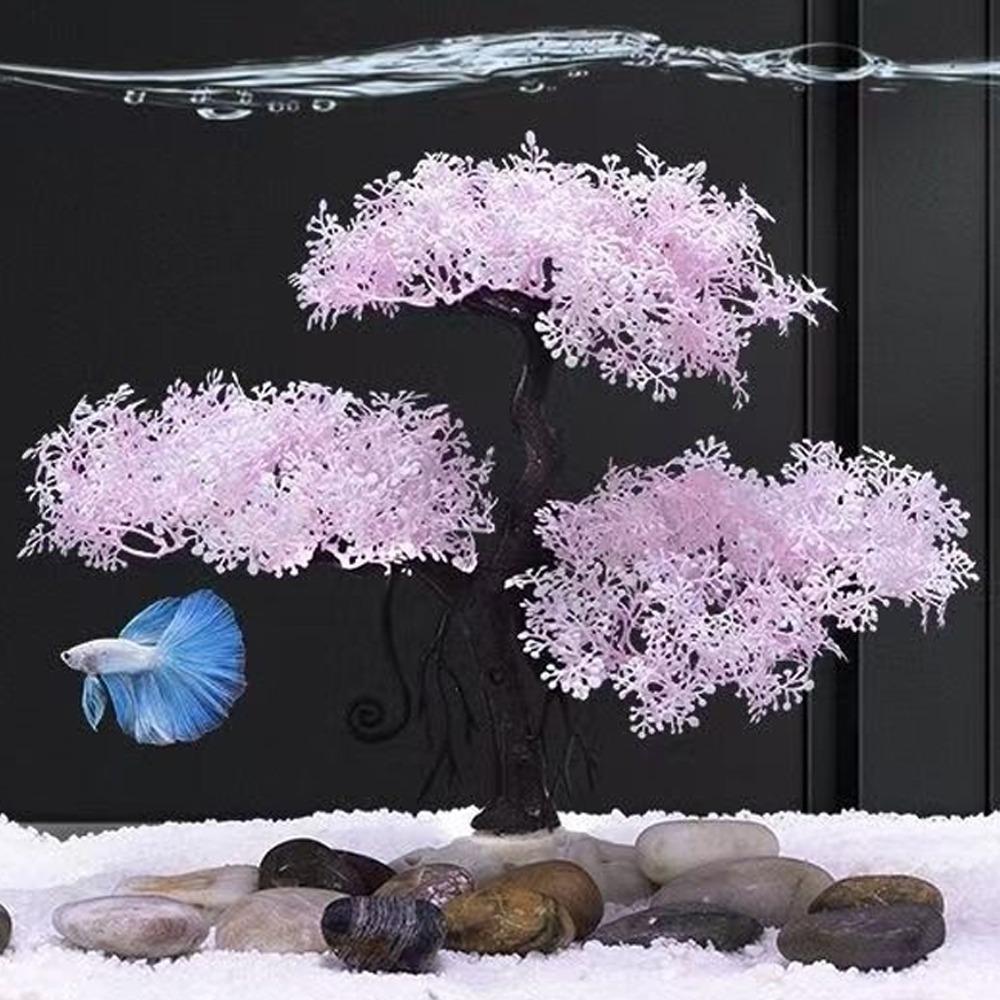 

Realistic Aquarium Cherry Blossom Underwater Scene Artificial Plant Landscape Tree Office Decor Style H