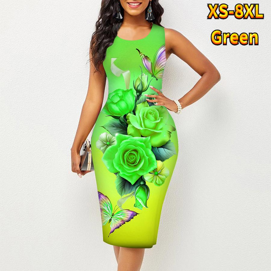 

Женское платье на бретельках, летнее, с бабочками, богатое и благородное, с цветочным принтом, облегающее, без рукавов, сексуальное, модное, верхняя одежда XL зелёный