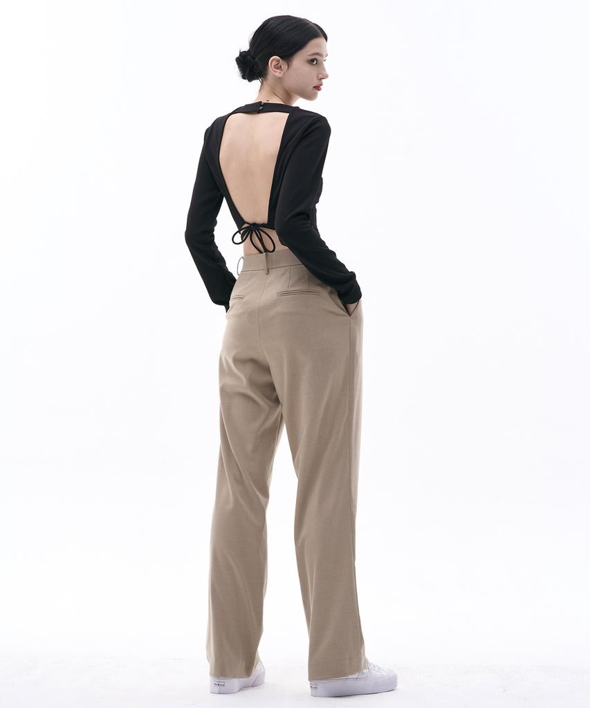 MALOUPE 2114 Single-Pleat Wide Pants (Beige)
