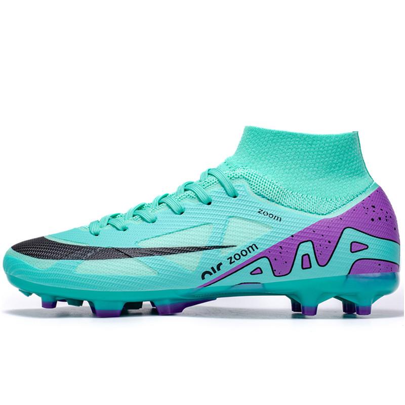 High-Top Football Shoes Fly-Woven Seamless Tf Broken Nails Artificial Turf Ag Nails Leather Feet Boys And Girls Student Training