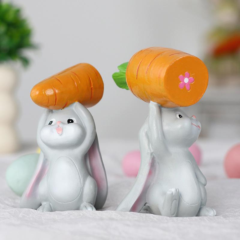 Easter Decorations - Creative and Adorable Little Rabbit Holding Carrot Set - Home Party Table Decoration