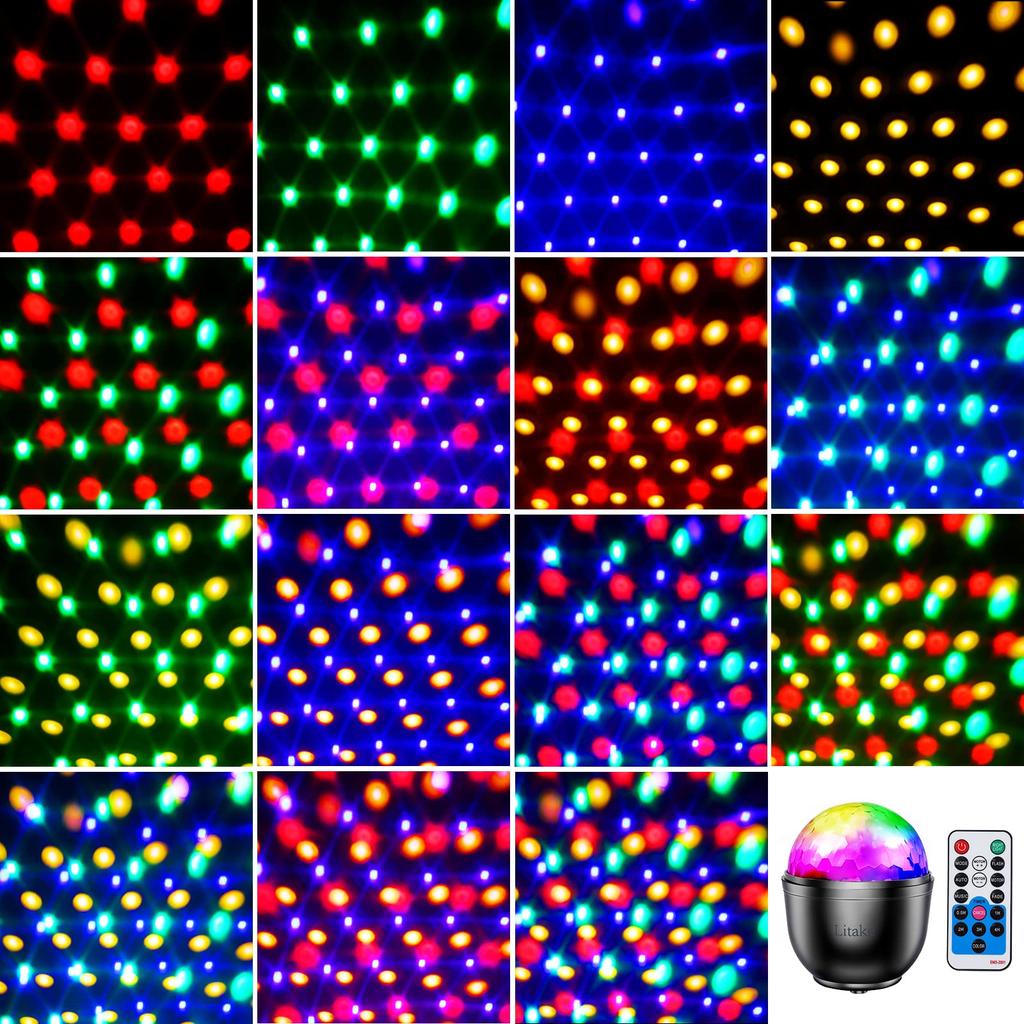 Litake LED Mirror Ball Disco Light, USB Rechargeable, 15 Colors, RGB Rotating, Voice Activated, Remote Control, Multi-Color Changing, Perfect for