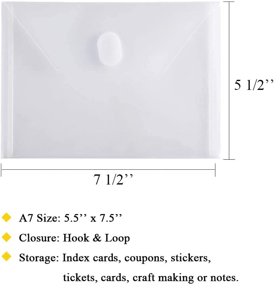 10 Pakker A5 Gennemsigtig Plast Lille Kuvert med Velcro Lukning 5 x 7 Plast Kuvert til Hjemmekontor Opskrift/Check/Fotos