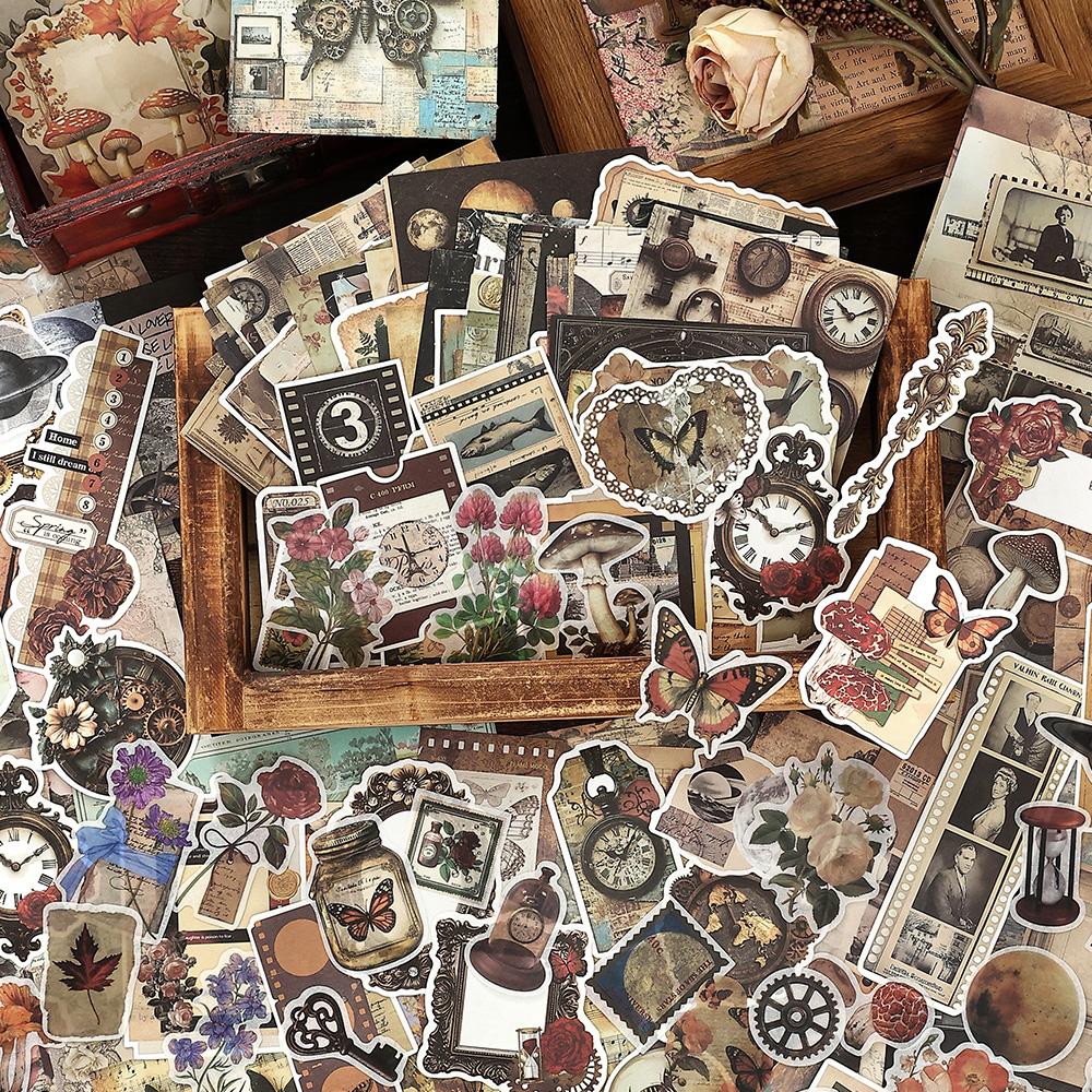 200pcs/pack Time Collection Box Series Retro Ins Scrapbook Decorative Stickers Material Pack DIYJournal Handmade Collage