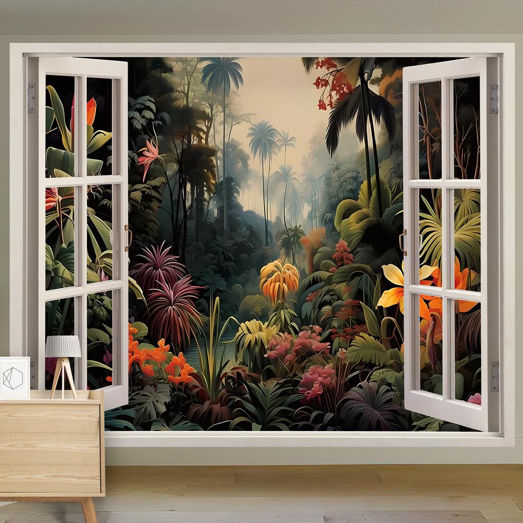 Scenic Landscape Hanging Cloth Natural Woods Beach Simulation Window Decoration Room Background Cloth Wall Painting Cloth