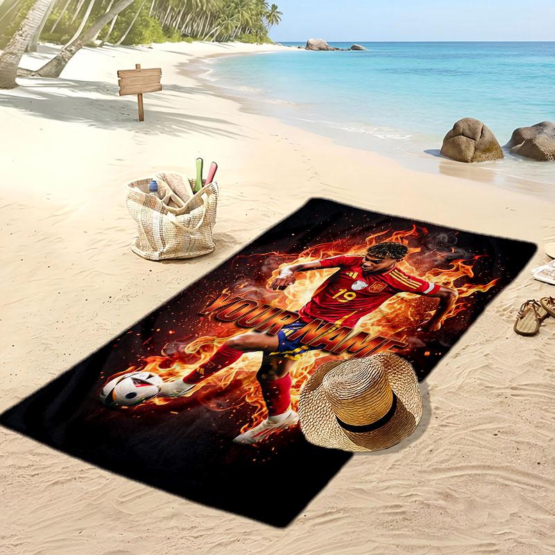 Asciugamano da Spiaggia Personalizzato Stampato Lamine Yamal Logo Calcio Supporto Nome Personalizzato Testo Asciugamano Assorbente Per Sport Viaggio Regalo Speciale