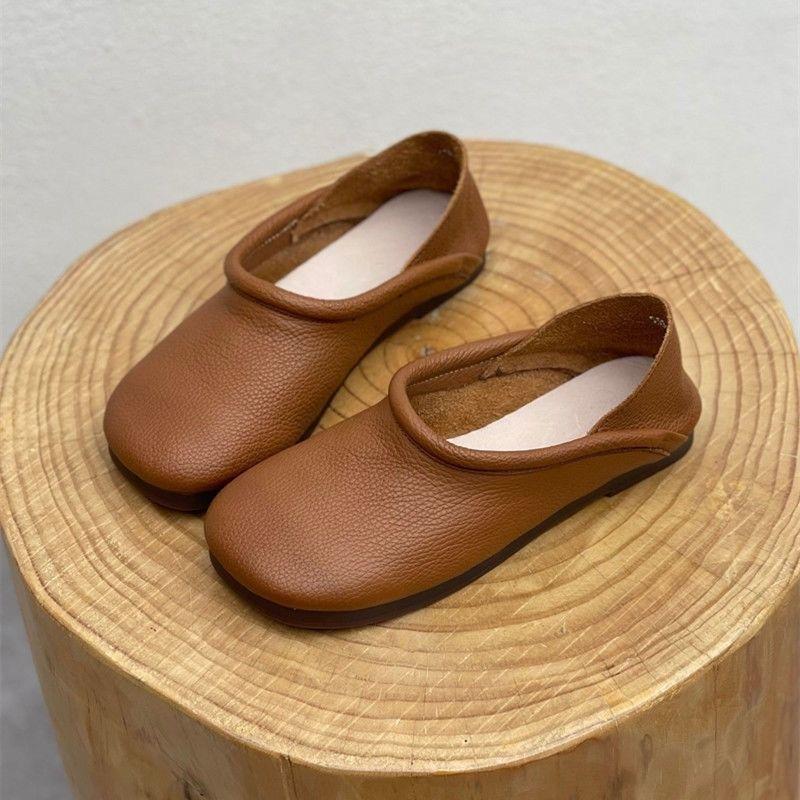 Mode 2025 Höst Nya Kvinnor Runda Platta Skor Enkla Retro Damskor Mode Mångsidiga Kvinnor Läderskor Zapatos De Mujer